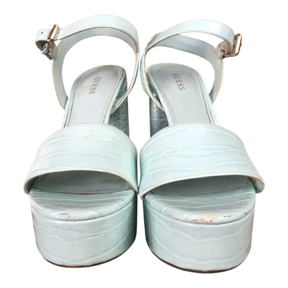 GUESS Powder Blue Y2K 80's 90's Retro Platform Chunky Heels Sz 9‎